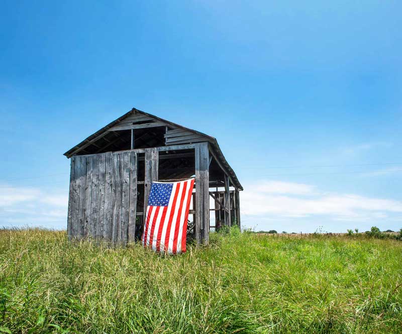Barn showing an American flag